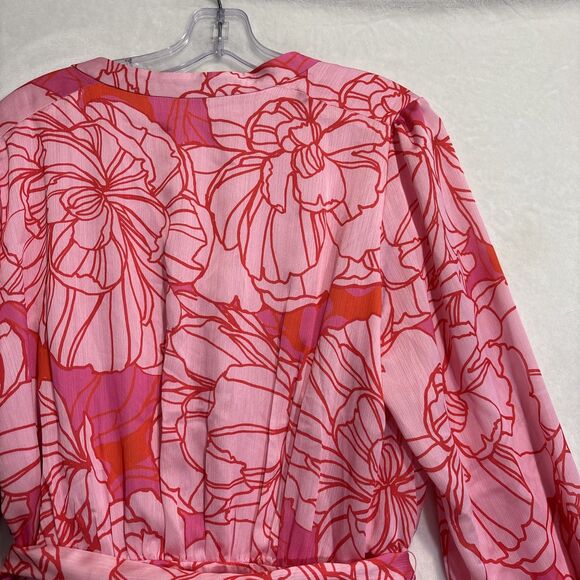 Boston Proper Blooming Outlines Print Button Up Ruffle Flounce Dress Pink 14 NWT - Picture 9 of 16